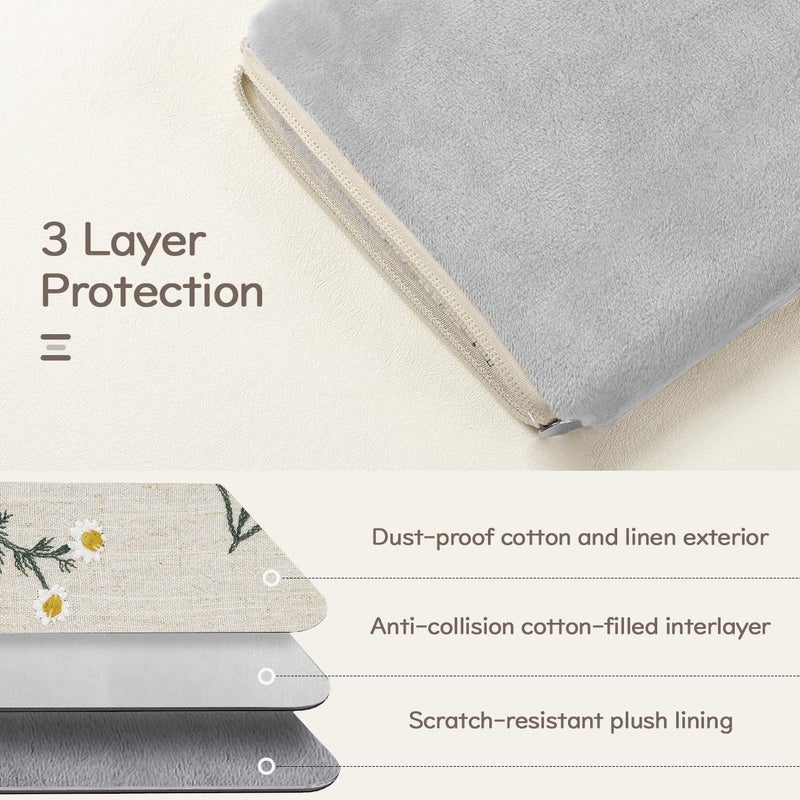 Dadanism Embroidered Daisy Padded Sleeve for All-New Kindle Paperwhite, 7" Kindle Colorsoft Signature Edition, Protective Sleeve Case for 6" K-indle/K-indle Oasis/Kobo E-Reader, Hemp Plants - Image 3